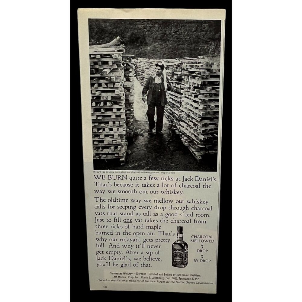 Jack Daniels Print Ad Vintage 1980 Tennessee Whiskey Charcoal Mellowed